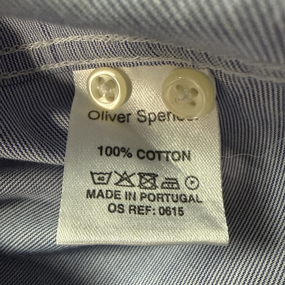 Oliver Spencer Mens Blue Penny Collar Button Down Shirt Size 17 - Picture 8 of 9